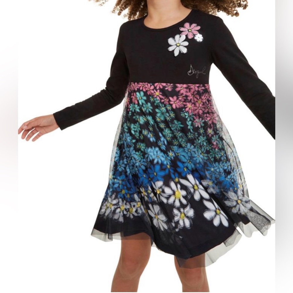 Desigual Kids Dress - Black with Multicolor Floral